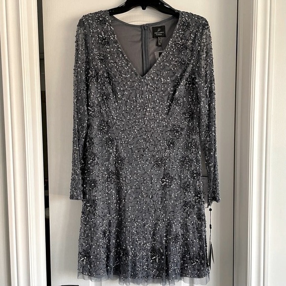 Nwt Adrianna Papell Women's V-Neck Mini Beaded Cocktail Party Dress i - Picture 2 of 14
